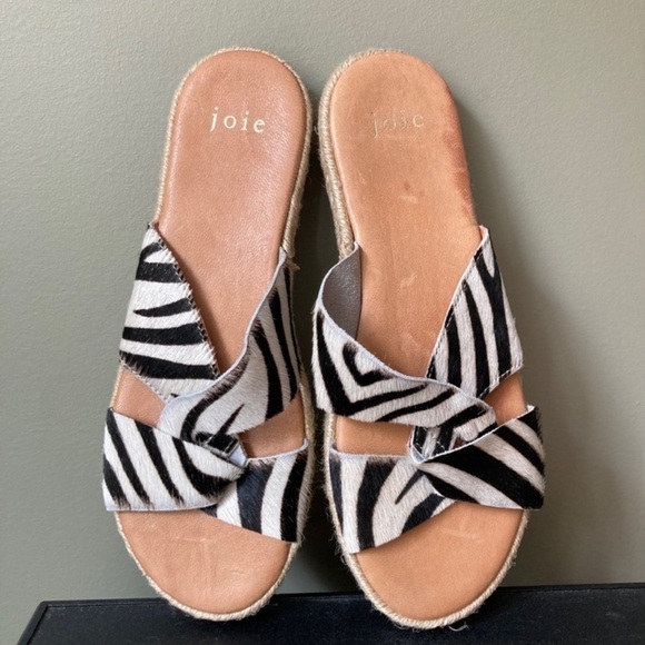 Joie | Rafi Zebra Stripe Patterned Leather Espadrilles Flat Platform Sandal - Picture 1 of 8